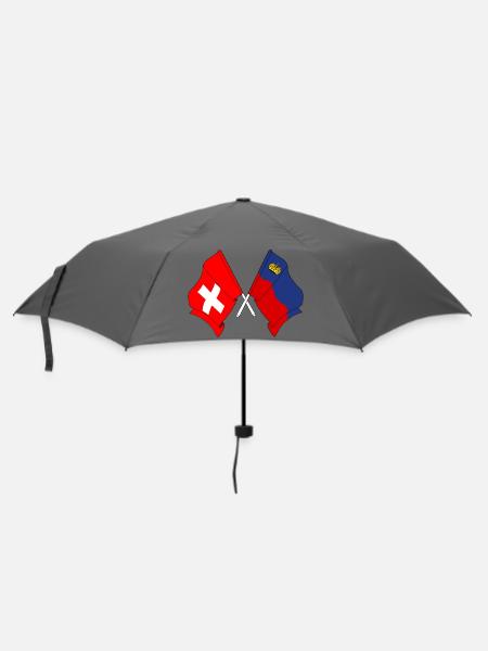 Flagge Schweiz und Flagge Liechtenstein - Regenschirm (klein) - Grau
