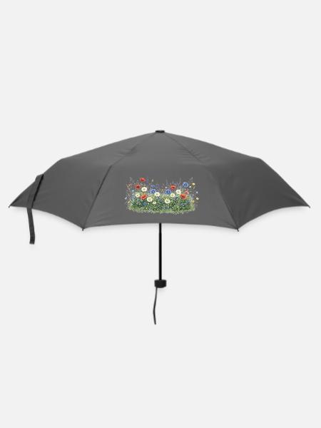 Bunte Wildblumenwiese mit Margeriten - Regenschirm (klein) - Grau