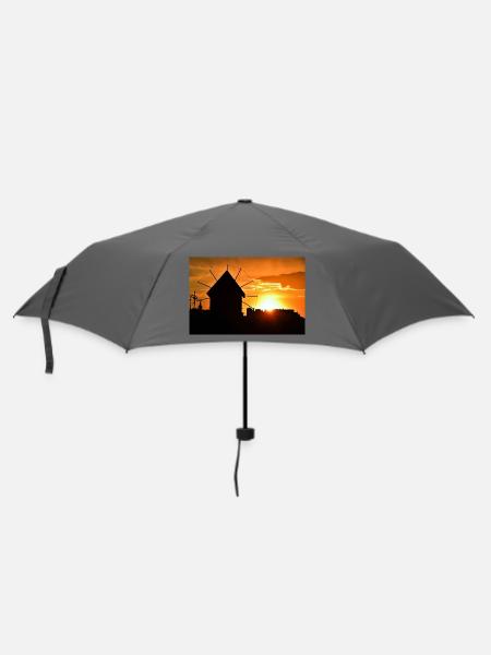 Windmühle bei Sonnenuntergang - Regenschirm (klein) - Grau
