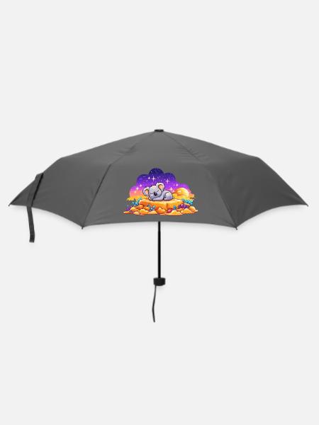 Schlafendes Koala auf leuchtendem Felsen - Regenschirm (klein) - Grau