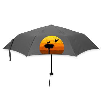 Cigogne, Nid, Cigognes, Vol d’oiseau au coucher du soleil - Parapluie standard - bruyère - Devant