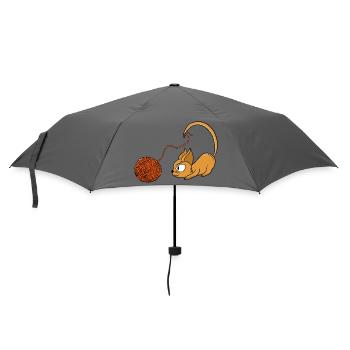Verspieltes orangefarbenes Katzen-Verfolgungsgarn - Regenschirm (klein) - Grau - Vorne