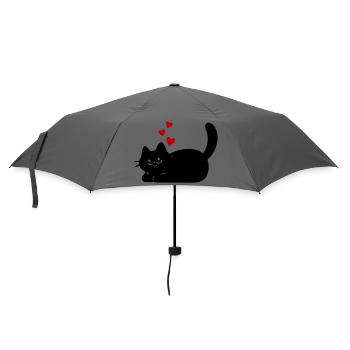 Liegende Katze mit Herzen - Regenschirm (klein) - Grau - Vorne