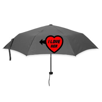 Herz I LOVE HER Typo - Regenschirm (klein) - Grau - Vorne