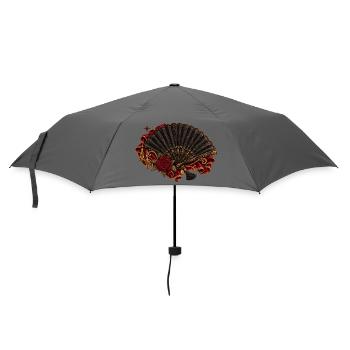 Vintage Fächer mit roter Rose - Regenschirm (klein) - Grau - Vorne