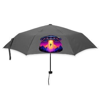 Neon-UFO im Sonnenuntergang - Regenschirm (klein) - Grau - Vorne