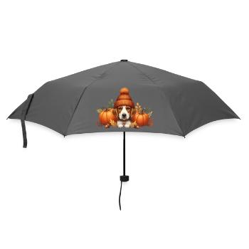 Dog With Pumpkin And Leaves Autumn Design - Umbrella (small) - grey - Front