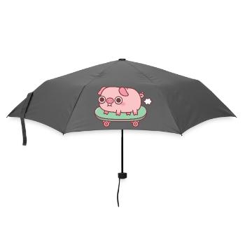 Süßes furzendes Schwein auf Skateboard Lustig - Regenschirm (klein) - Grau - Vorne