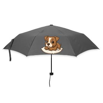 Cute Pitbull Cartoon Lying Cuddling Relaxing - Umbrella (small) - grey - Front