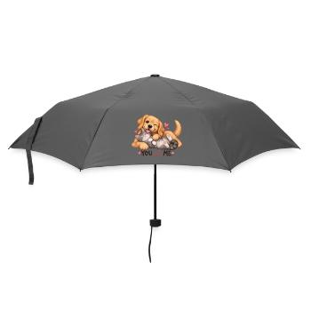 Du und ich: Katze und Hund kuscheln - Regenschirm (klein) - Grau - Vorne