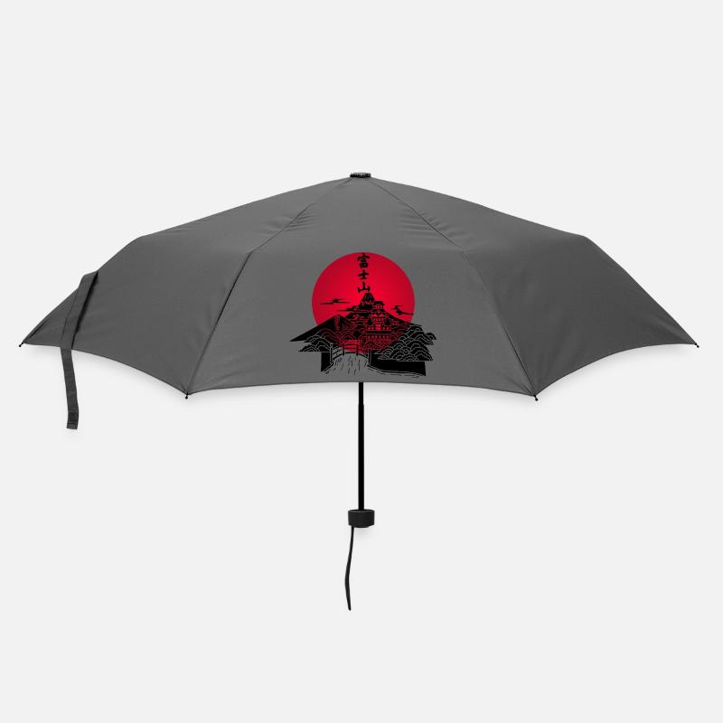 Japanische Landschaft schwarz und rote Sonne - Regenschirm (klein) - Grau