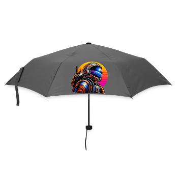 Astronaut im Neon-Sonnenuntergang - Regenschirm (klein) - Grau - Vorne