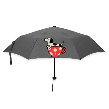 Niedlicher Dackel Teetasse Hund - Regenschirm (klein) - Grau - Vorne