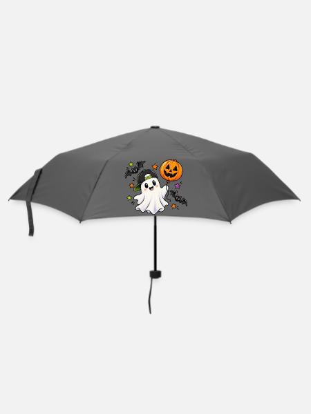 Halloween Geist mit Kürbisballon - Regenschirm (klein) - Grau
