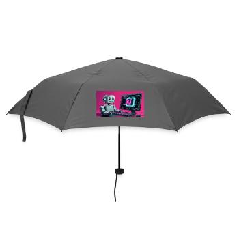 Futuristic AI Robot and Tech Screen - Umbrella (small) - grey - Front