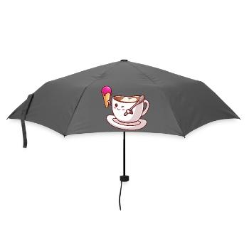 Kawaii-Kaffeekegel-Maskottchen - Regenschirm (klein) - Grau - Vorne