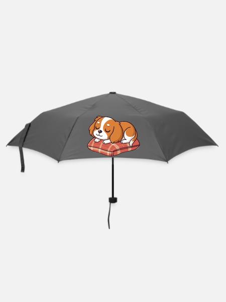 Schlafwelpe auf kariertem Polster - Regenschirm (klein) - Grau