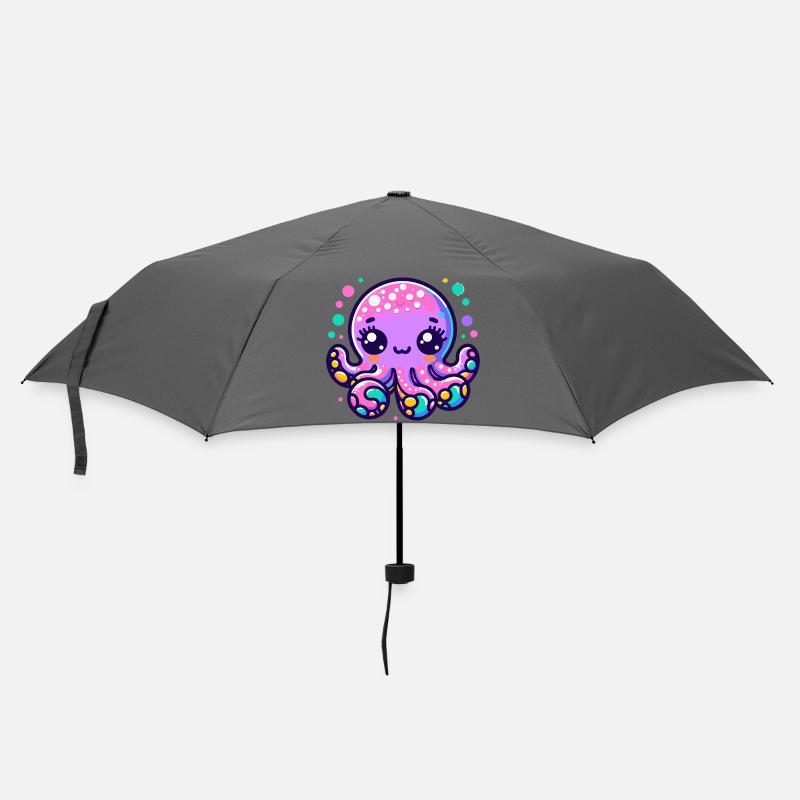 Kawaii Neon Octopus Illustration - Umbrella (small) - grey