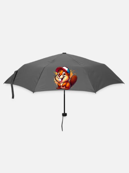 Biber mit Baseballkappe - Regenschirm (klein) - Grau