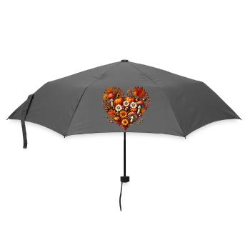 Heart, filled with pumpkins, mushrooms and autumn leaves - Umbrella (small) - grey - Front