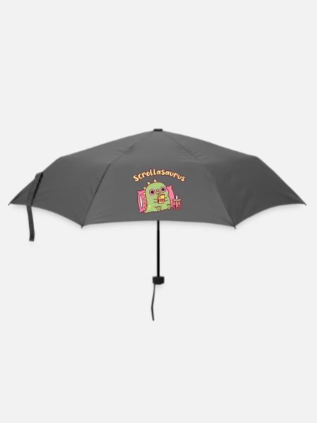 Niedlicher Scrollasaurus-Dinosaurier scrollt auf dem Handy - Regenschirm (klein) - Grau