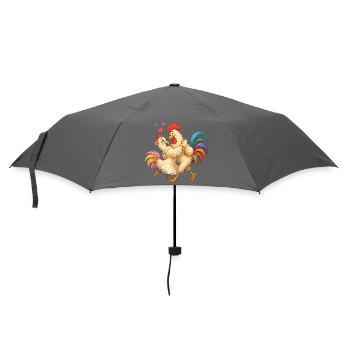 Hahn tanzt mit Huhn - Regenschirm (klein) - Grau - Vorne