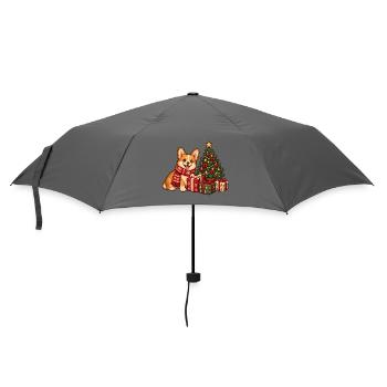 Corgi Weihnachtsglanz - Regenschirm (klein) - Grau - Vorne