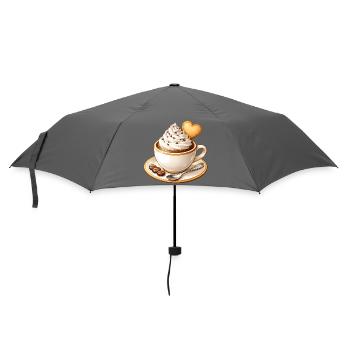 Kaffee mit Sahne und Herz Keks Illustration - Regenschirm (klein) - Grau - Vorne