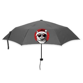 Weihnachtskatze mit Sonnenbrille - Regenschirm (klein) - Grau - Vorne
