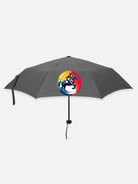 Regenbogen Springpferd Pferd Springreiten Motiv - Regenschirm (klein) - Grau