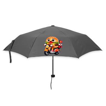 Kawaii Burger auf dem Motorrad - Regenschirm (klein) - Grau - Vorne