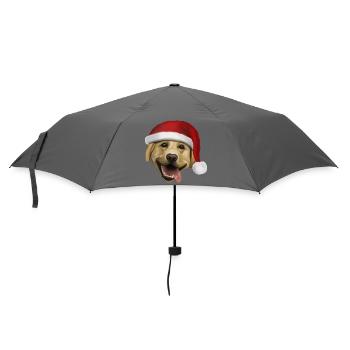 Labrador mit Weihnachtsmütze - Weihnachtshund - Regenschirm (klein) - Grau - Vorne