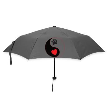 Hund - yin & yang Pfote mit Herz Hundeschule Gassi - Regenschirm (klein) - Grau - Vorne
