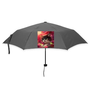 Süßes Kätzchen mit Vögeln - Regenschirm (klein) - Grau - Vorne