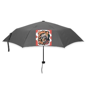 Kahlköpfiges Skelett mit lächelndem Text - Regenschirm (klein) - Grau - Vorne