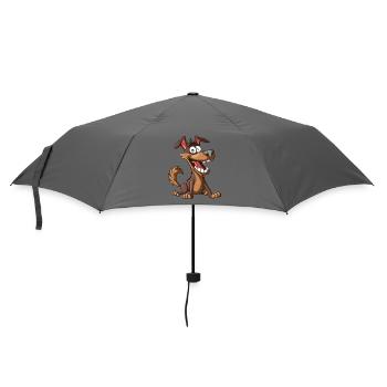 Fröhlicher Cartoon Hund - Regenschirm (klein) - Grau - Vorne