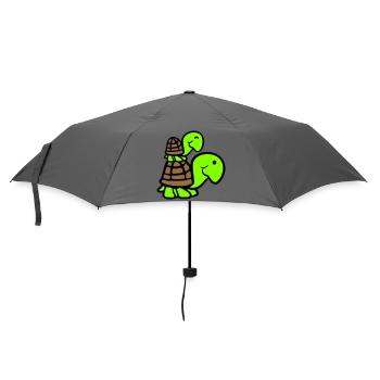 2 Turtles Piggyback Mom Dad Kid Riding Cute - Umbrella (small) - grey - Front