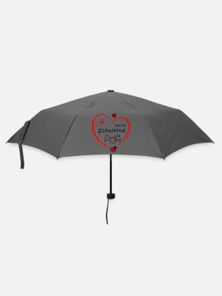 Schulkind mit Marienkäfer - Regenschirm (klein) - Grau