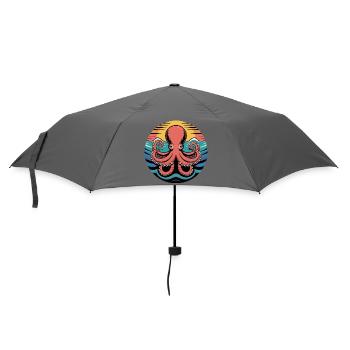 Retro Oktopus Sonnenuntergang Tintenfisch Motiv - Regenschirm (klein) - Grau - Vorne