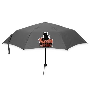 Linocut Black Cat Sitting On Face Morning - Umbrella (small) - grey - Front