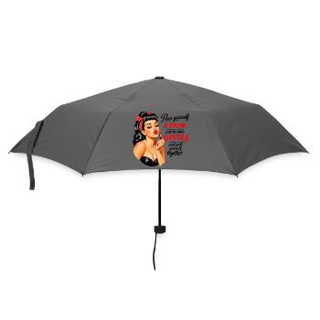Pin-Up Girl mit Kussmund & Lippenstift Spruch - Regenschirm (klein) - Grau - Vorne