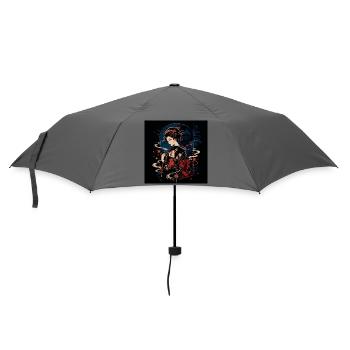 Geisha mit Blumenfächer - Regenschirm (klein) - Grau - Vorne