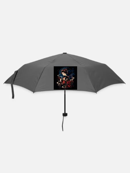 Geisha mit Blumenfächer - Regenschirm (klein) - Grau