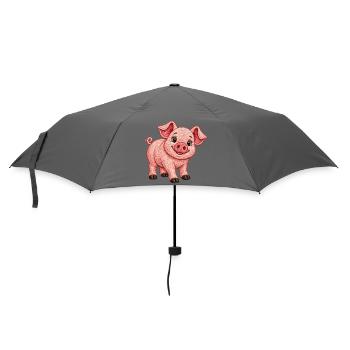 Niedliches Schwein im Stickerei-Look   - Regenschirm (klein) - Grau - Vorne