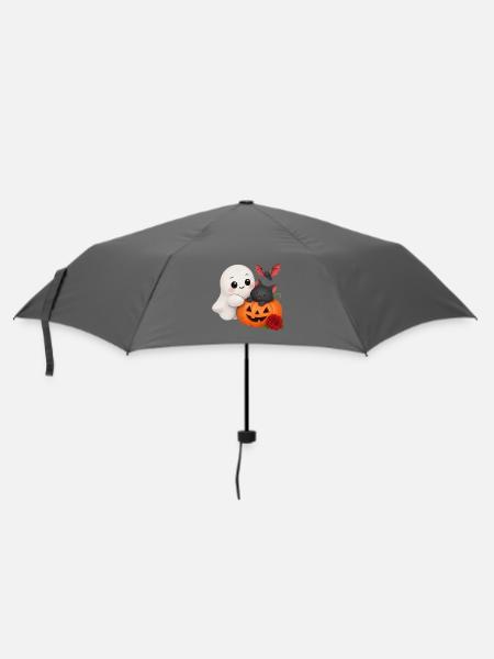Verspielter Geisterkatzen-Kürbis - Regenschirm (klein) - Grau