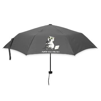 Lustiger Katzen-Podcaster am Laptop - Regenschirm (klein) - Grau - Vorne