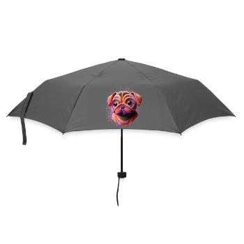 mops Hund Freund kuscheln girl 3D kindergarten - Regenschirm (klein) - Grau - Vorne