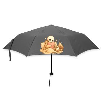 Cozy Skelett mit Herz – Ruhe & Selbstfürsorge - Regenschirm (klein) - Grau - Vorne