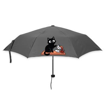 Freche Katze schüttet Kaffee um - lustig - Regenschirm (klein) - Grau - Vorne
