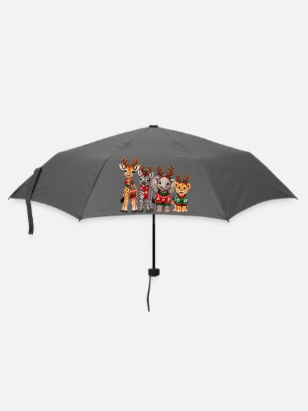 Safari Tiere mit Rentiergeweih zu Weihnachten - Regenschirm (klein) - Grau